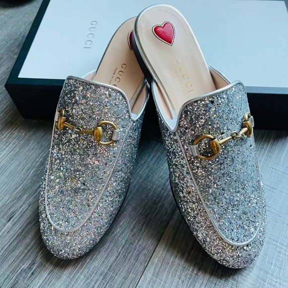 🎄Gucci🎄Glitter Silver Princetown Loafer - Picture 7 of 12